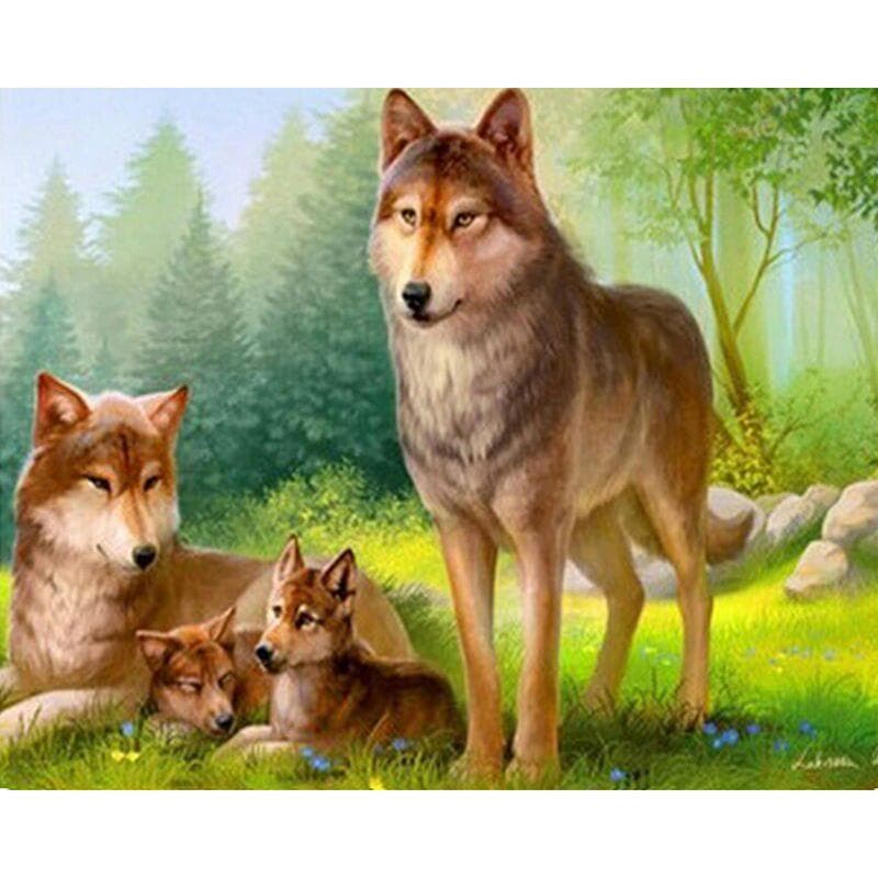 Diamond Embroidery Wolf Family Diamond Painting Cross Stitch Full Diamond Animal Series Pictures 20X30CM