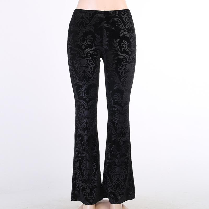 Women's Fashion Retro Flared Pants Suede Embossed Casual Wide-leg Pants All-match Black Trousers L black