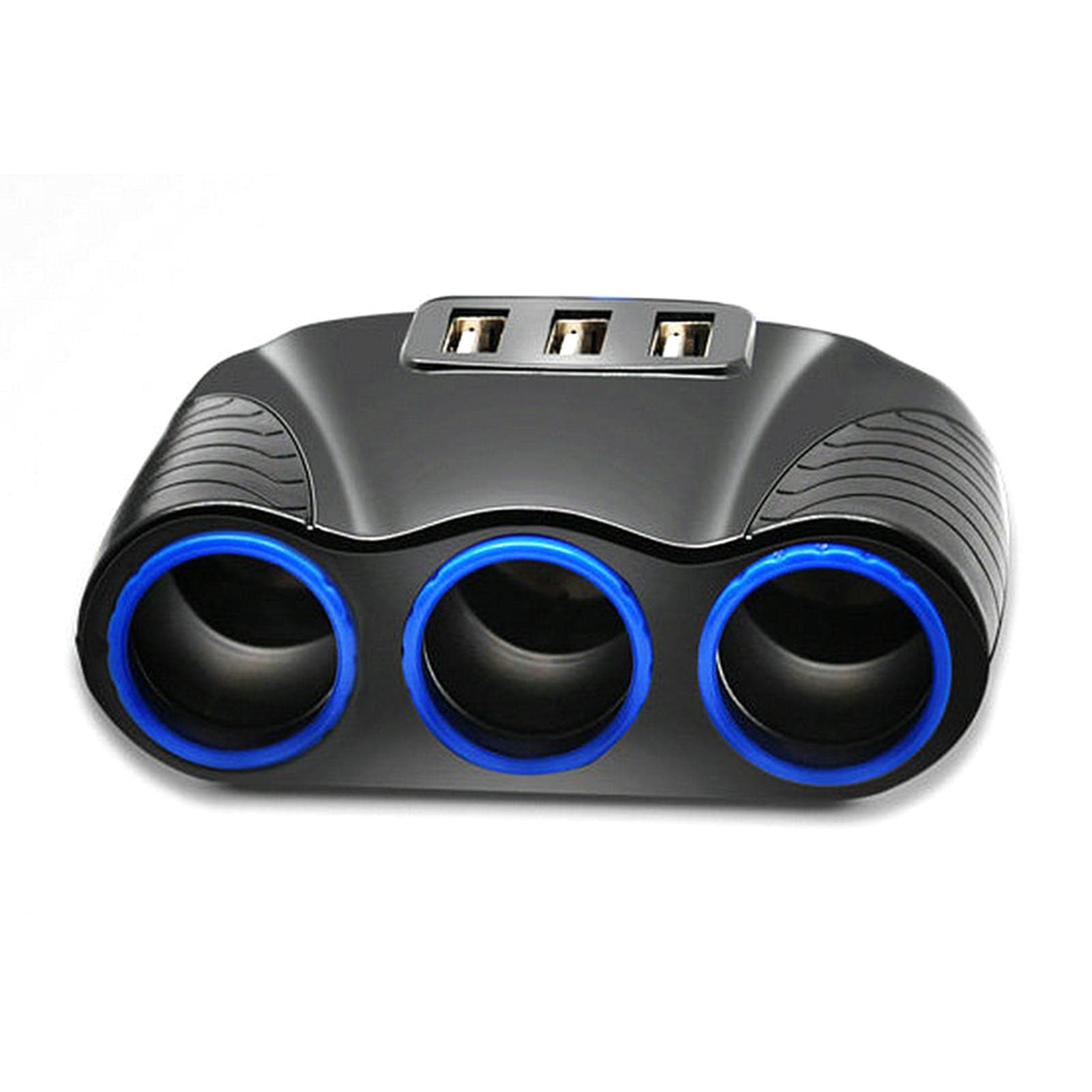 12-24V 3Ways Car Lighter Socket Splitter USB Charger Power Adapter Replacement for Vehicles and black