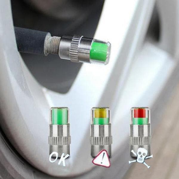 4Pcs/set Cars Tire Air Pressure Monitor 3 Color Alert Indicator Tire Valve Cap Gauge