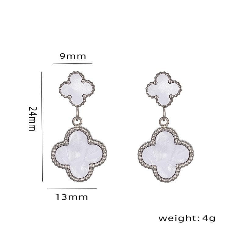 Lucky Four-Leaf Clover Tassel Earrings New Earrings Temperament Simple Versatile Senior Sense Of Earrings silver white