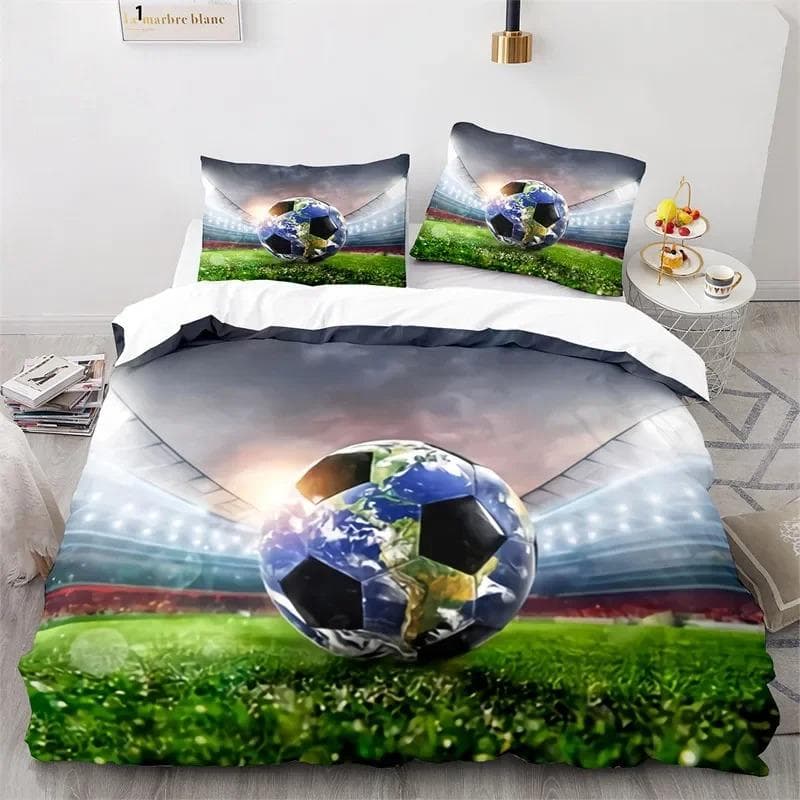3D Soccer Duvet Cover Set King Queen Boys Watercolor Football Bedding Set Youth Sports Theme Quilt Cover For Child's Dorm Room EU Single 135x200cm
