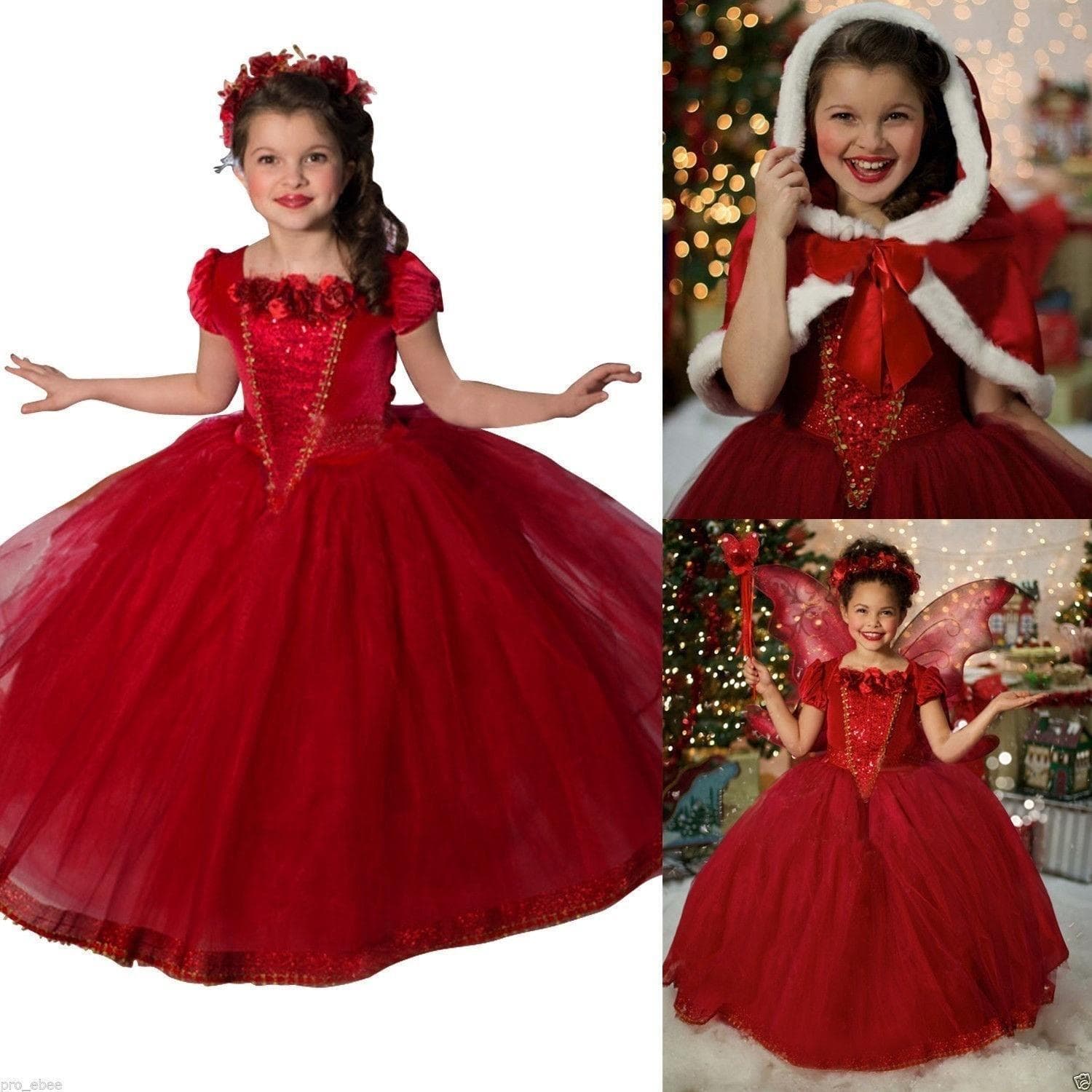 Frozen Kids Girls Dresses Costume Snow White Princess Party Fancy Dress 130 red
