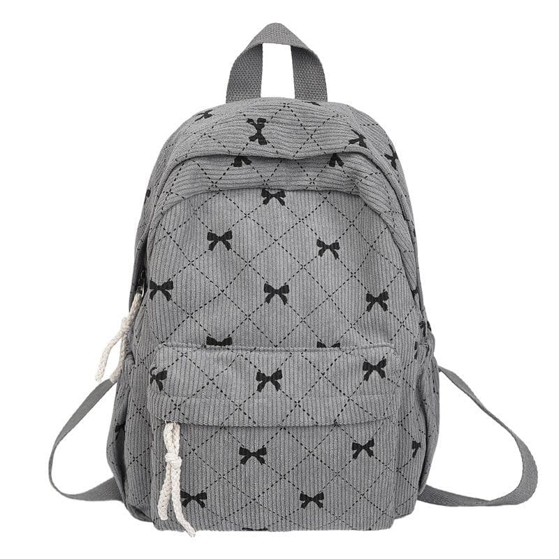 Bow Print Backpack College Style Student Schoolbag Women's Travel Backpack grey