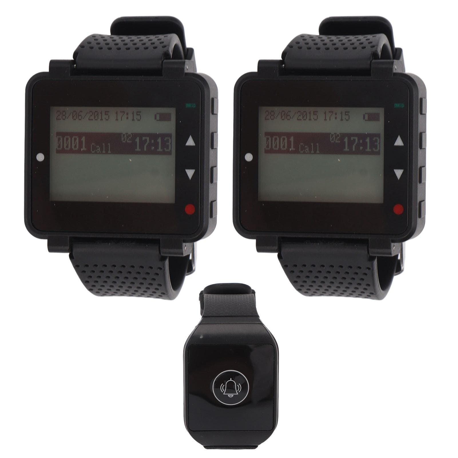 Wireless Calling System 2 Watch Receiver LCD Display 1 Pager IPX4 Waterproof Restaurant Paging