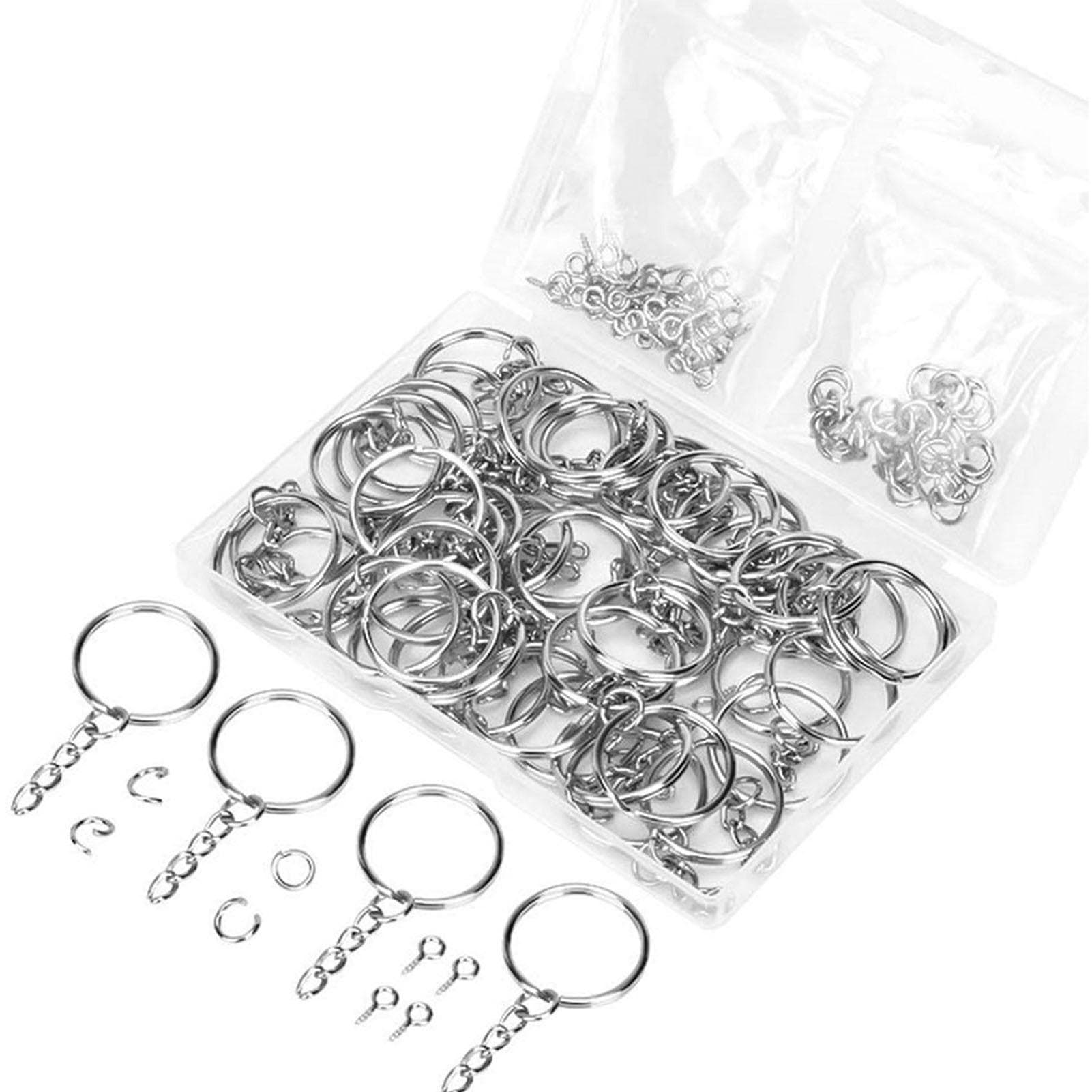 300Pcs Key Ring Set Wear Resistant Iron Keychain Ring Screw Eye Pin Jump Ring Kit for DIY Crafts
