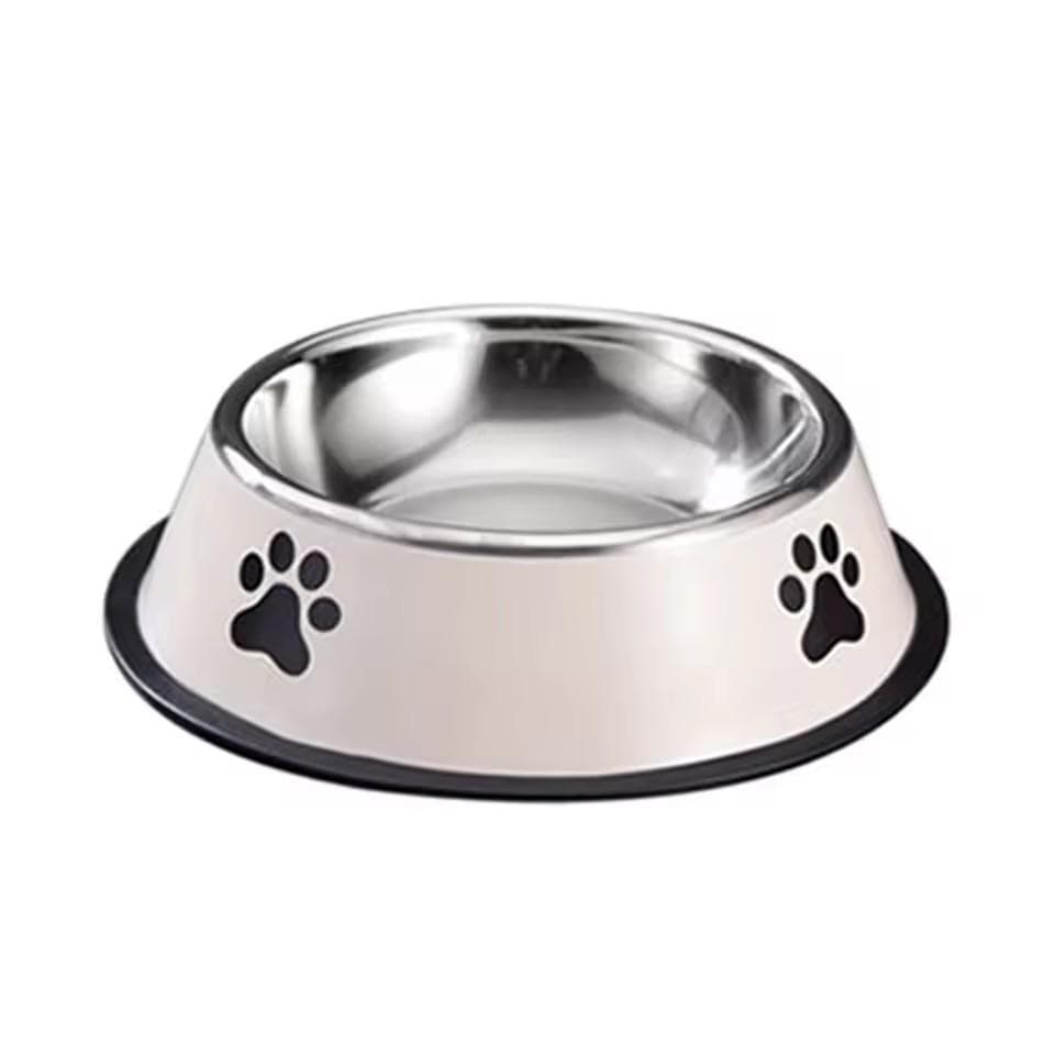 1PC Stainless Steel Pet Bowl Cat Bowl Dog Food Bowl Multi-Specification Anti-fall Food Bowl Food Bowl Feeding Pet Supplies 16cm white