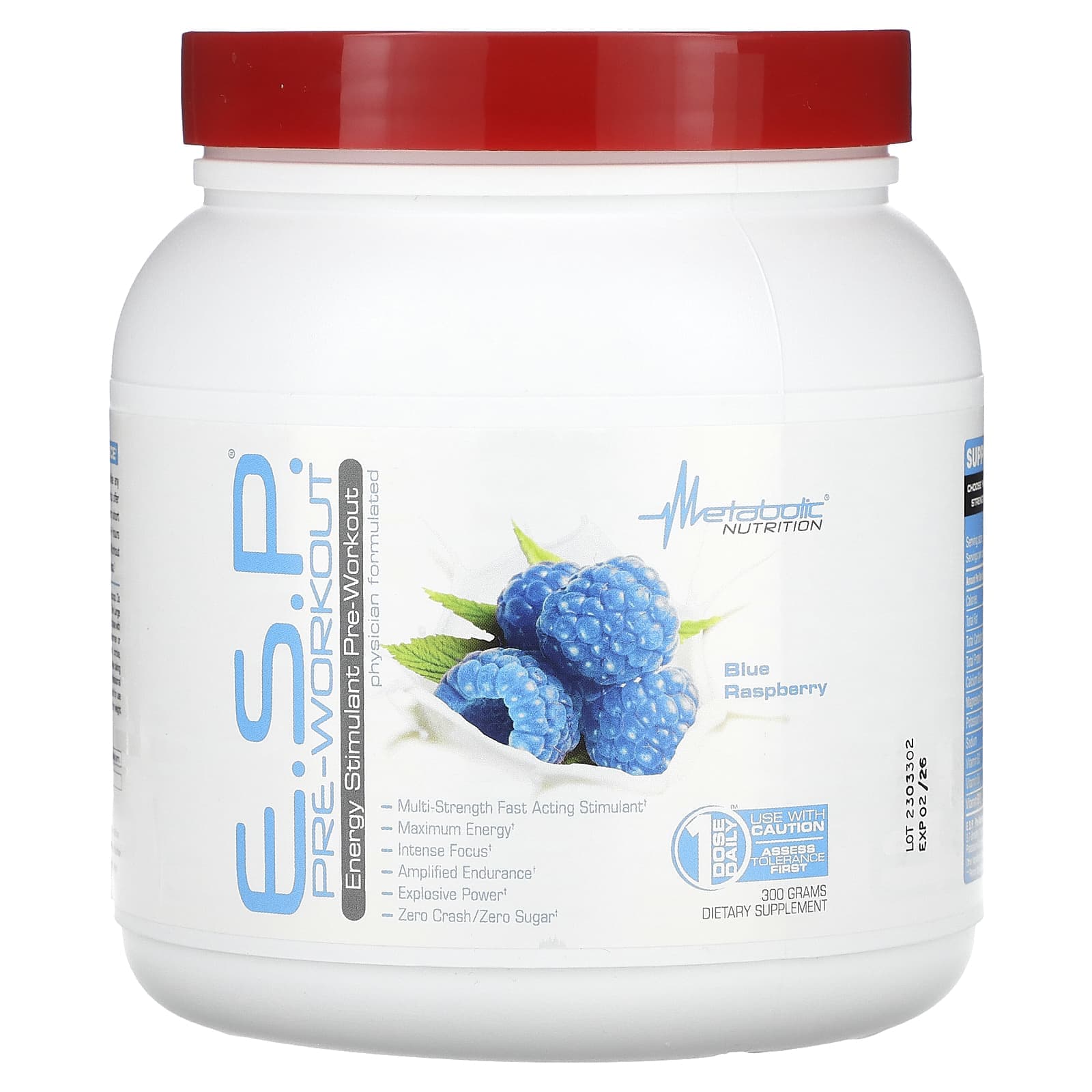 Metabolic Nutrition, E.S.P Pre-Workout, Blue Raspberry, 300 g