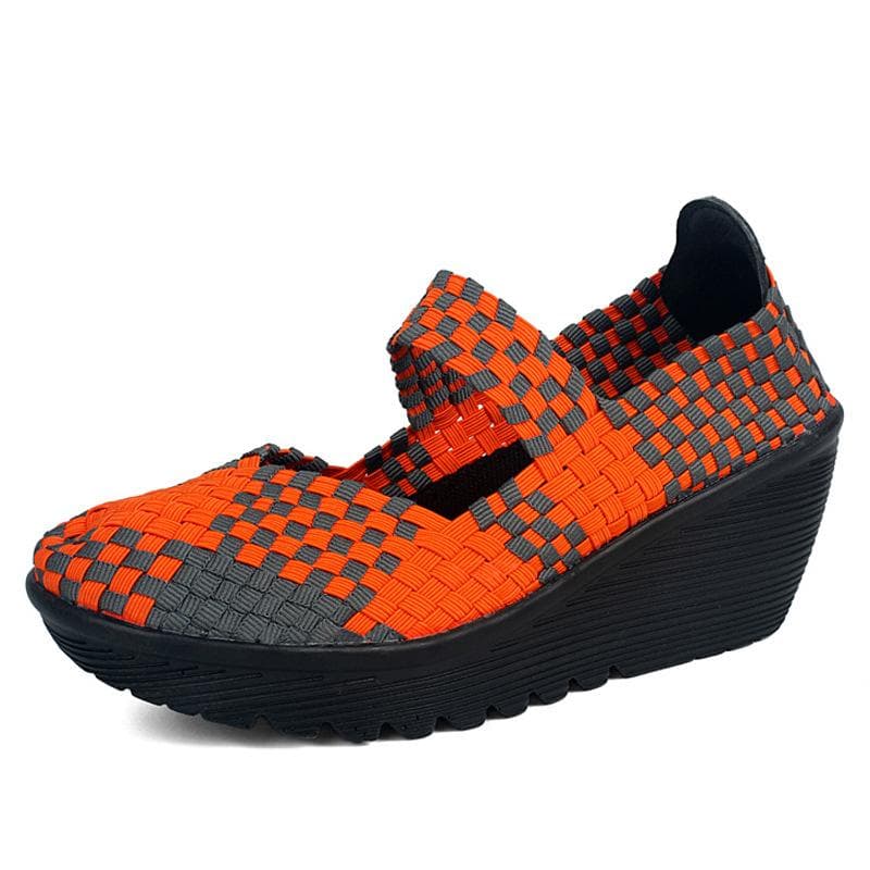 Women's Woven Elastic Chunky Heeled Wedge Platform Casual Shoes Low Heels Lightweight Breathable Mary Jane for Women Slip-On Pumps Shoes Walking Shoes 35