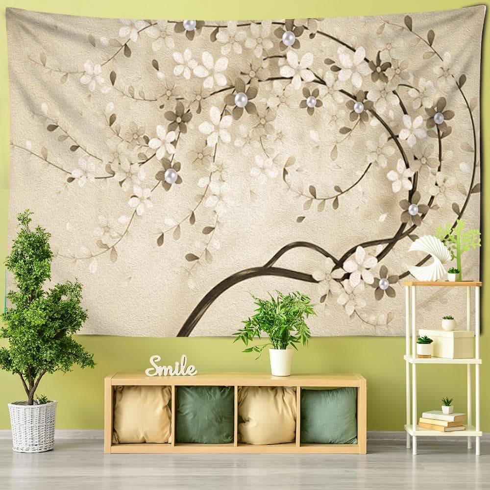 Flowers Birds Tapestry Mandala Parrot Cherry Flower Wall Hanging Bedding Tapestry Macrame Wall Hanging Home Decor TV Background 95x70CM