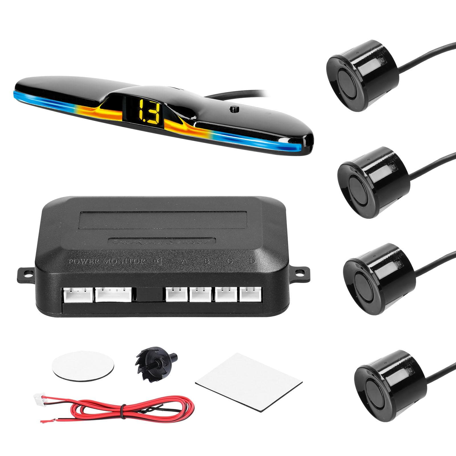 Car Parking Sensor Rear Reversing Radars System with 4 Parking Sensors Distance Detection LED Light black
