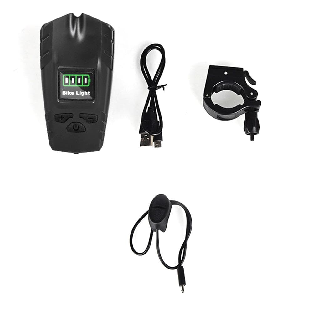 Bicycle Head Light Bike with Speedometer Wireless Horn 2000mAh Waterproof Bicycle Speedometer Horn Light Black