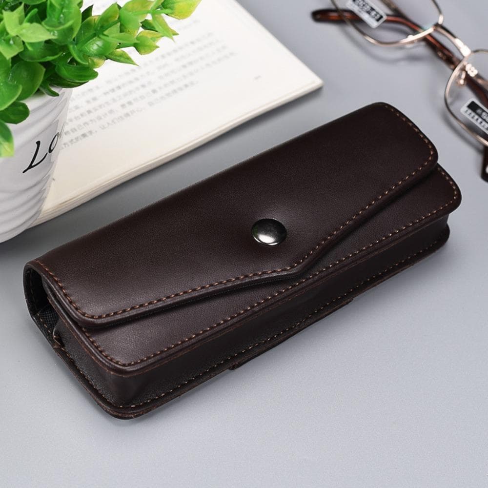 Upscale Belt Wearable Glasses Case Men Portable Leather Reading Glasses Storage Box Phone Bags and Tool Carrying Cases dark coffee