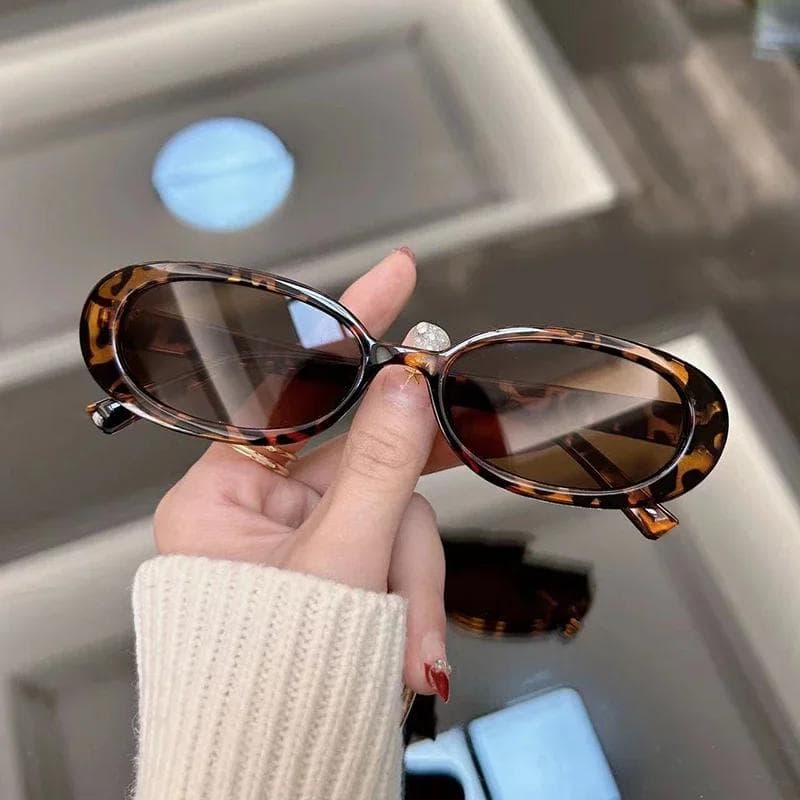 New Oval Vintage Sunglasses Women Luxury Designer Leopard Frame Retro Mirror Sun Glasses Female Fashion Brand Other