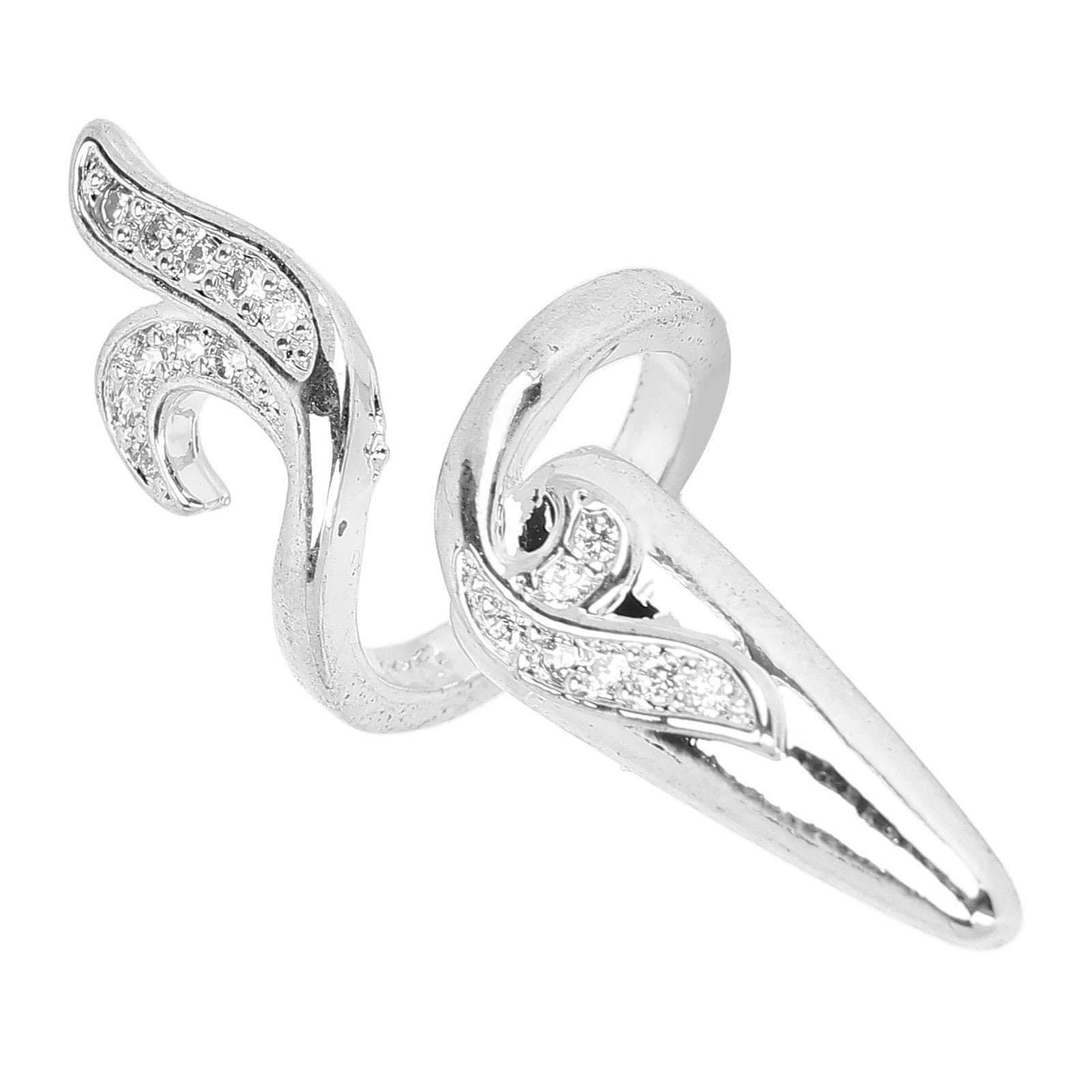 Women Fingernail Rings Charming Rhinestones Nail Cover Ring for Nail Art DecorationSilver Tail