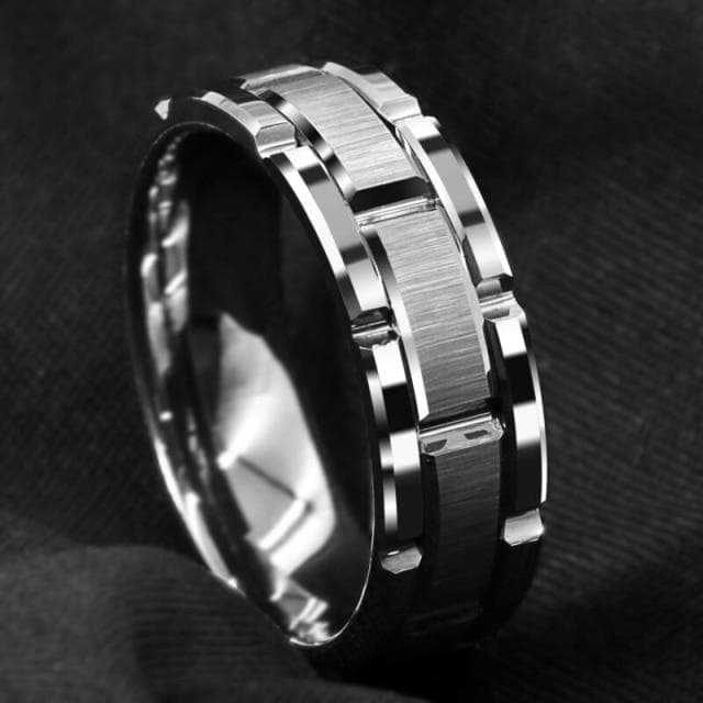 8MM Men's Stainless Steel Rings Blue Red Rainbow Groove Beveled Edge Ring Carbon Fiber Ring Men's's Wedding Band Jewelry 6