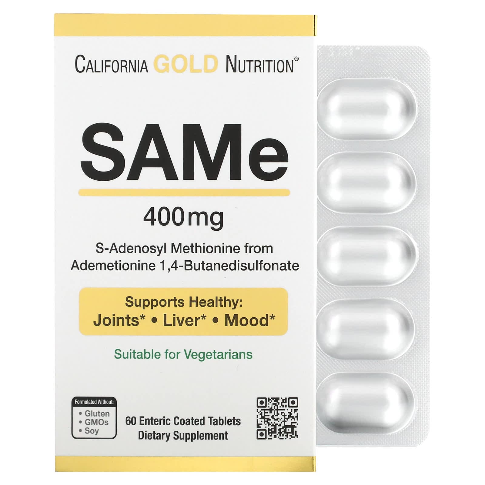 California Gold Nutrition, SAMe, derived from butanedisulfonate, 400 mg, 60 enteric-coated tablets
