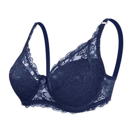 Women's Fashion Sexy Lace Deep V Push Up Shaping Padded Brassiere Bras XL dark blue