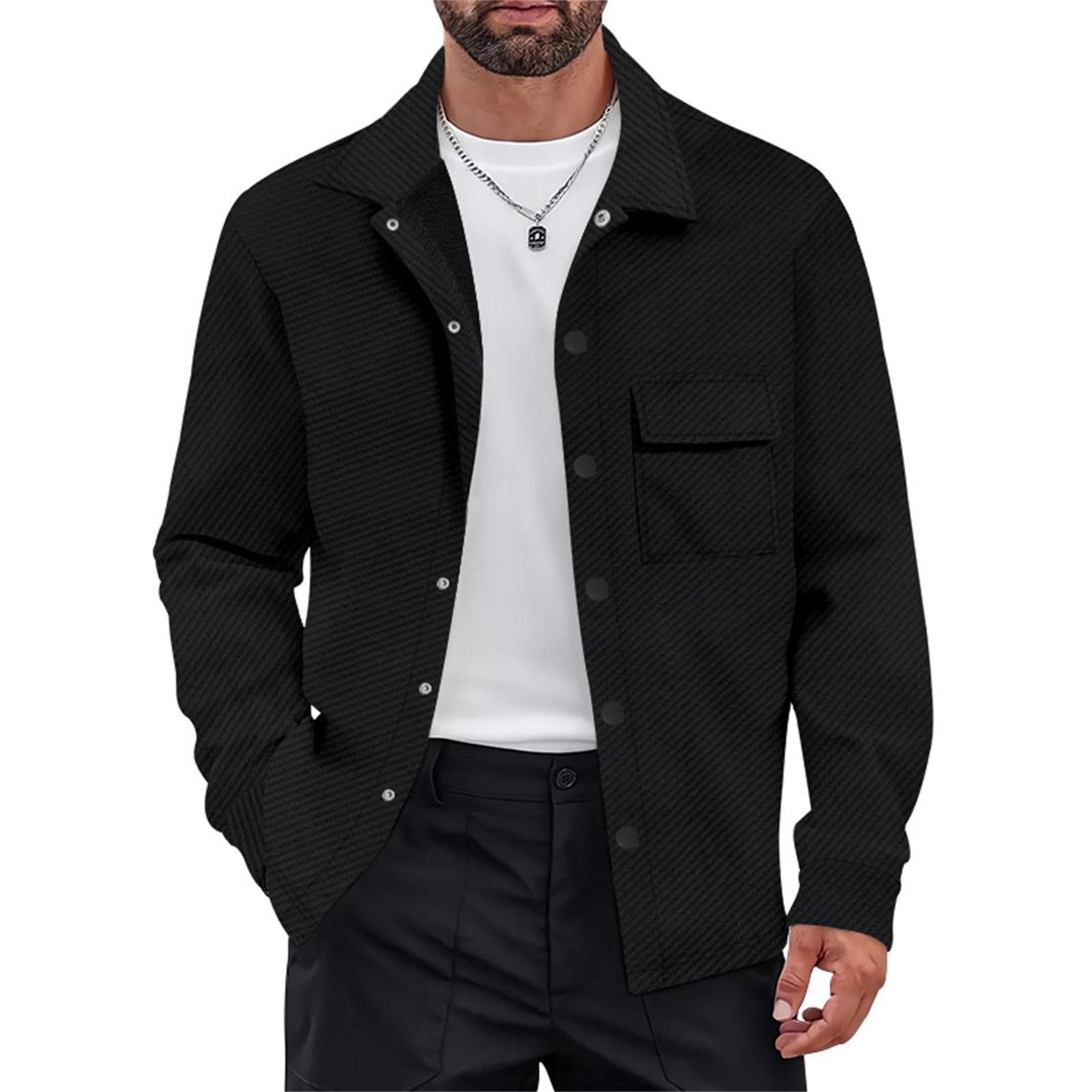 Heavy Men's Casual Vintage Knit Lapel Shirt Jacket For Men's Wear XL black
