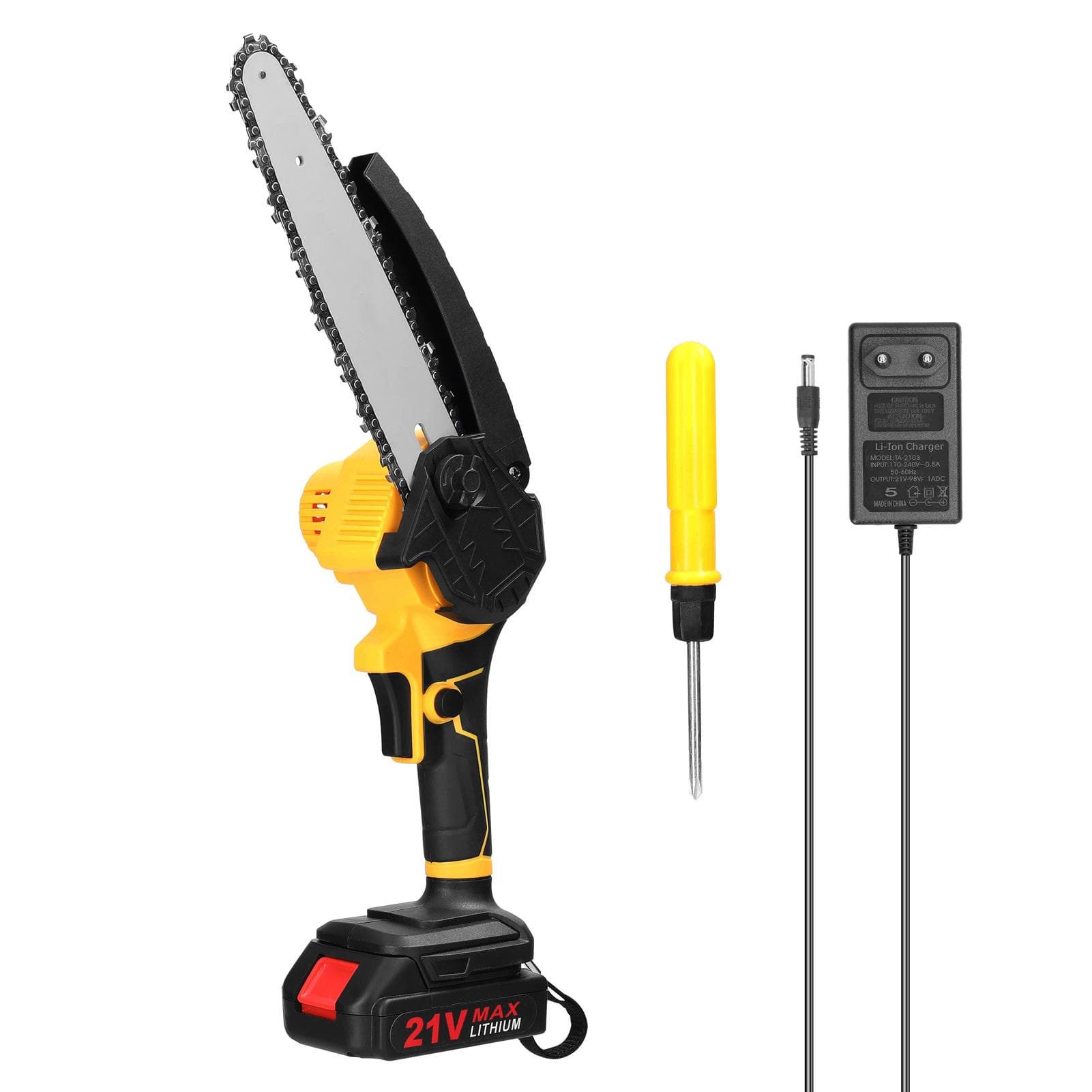 21V 8inch Portable Electric Pruning Saws Small Wood Splitting Chainsaw Brush Motor One-handed 1pcs battery EU Plug multicolour