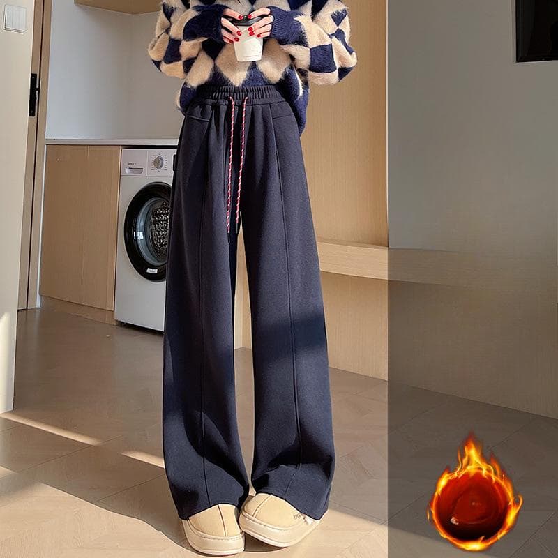 Cashmere Plus Velvet Glutinous Rice Pants for Women In Autumn and Winter High-waist Drawstring Draping Soft and Thick Versatile Casual Straight Pants 2XL