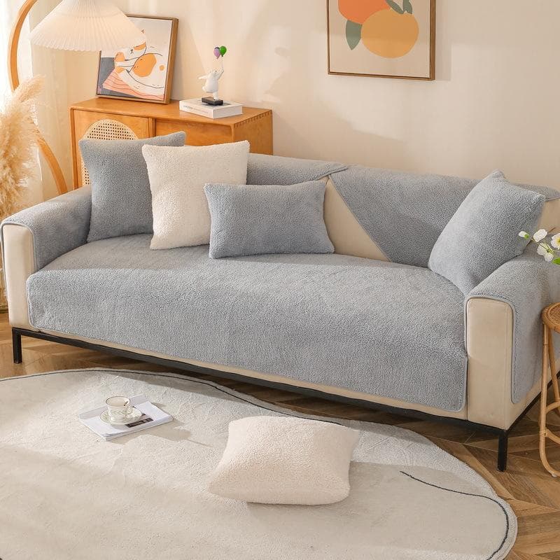 Solid Color Winter Lamb Velvet Sofa Cover Soft Smooth Sofa Covers for Living Room Anti-slip Couch Cover L-shape Cushion Cover 70x70cm 1pcs