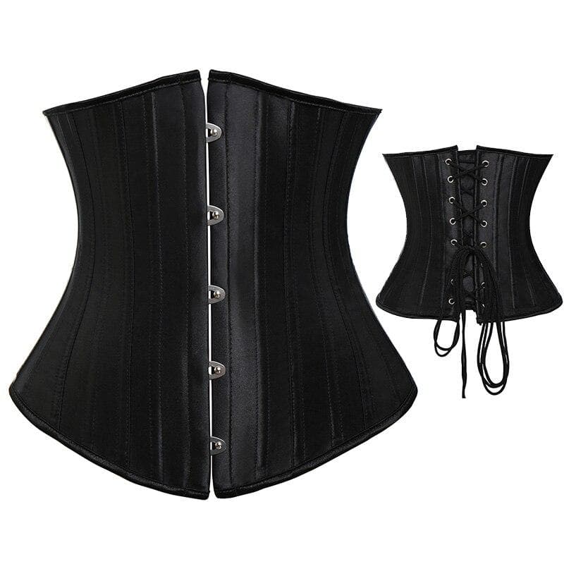 Bustiers & Corsets 24 Steel Boned Waist Trainer Corset Satin Lace Up Underbust Bustier Brocade Corselet Slimming Body Shaper L black