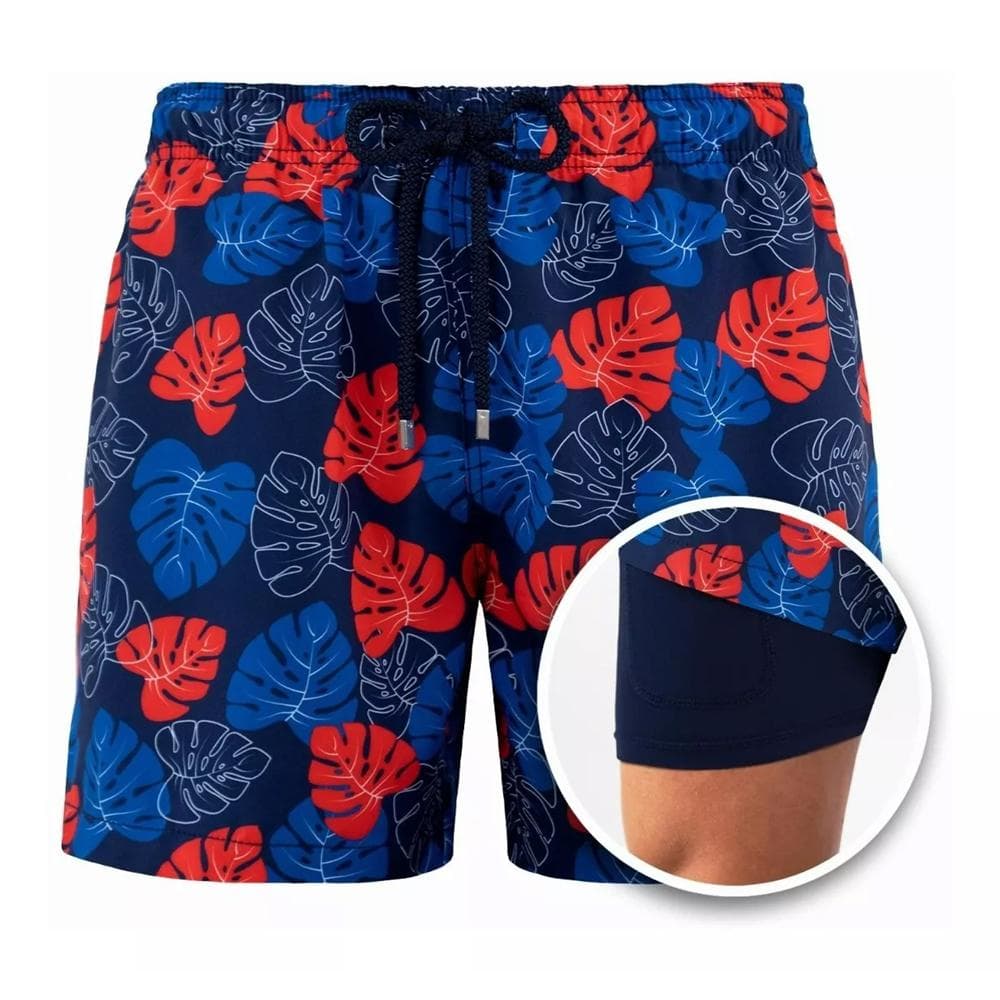 Plus Size Hawaiian Mens Board Shorts Swimwear with Pockets Quick Dry Drawstring Swimming Trunks XL dark blue