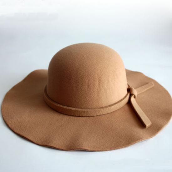 Women Wide Brimmed Dome Hat, Foldable Retro Floppy Fedora Hat, Casual Felt Bowler Sun Cap camel