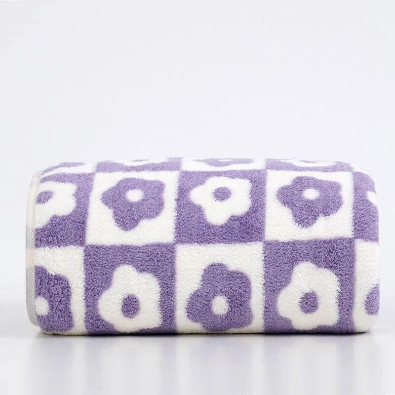35x75cm Flower PatternCoral Velvet Absorbent Quick Drying Face Towel Soft Adults Face Hand Towels Bathroom Microfiber Bath Towel 75x35cm&1pc purple