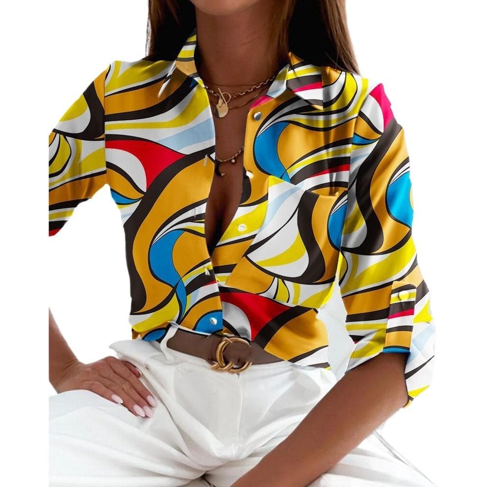 GMXIA Women's Fashion Casual Summer Long Sleeve POLO-Neck Blouses & Shirts S