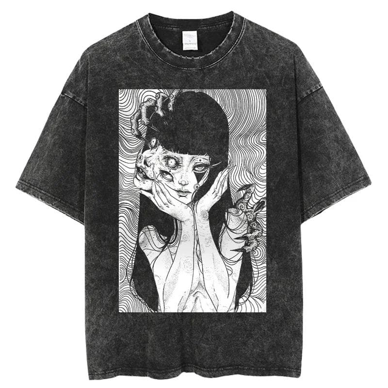 Oversize Acid TShirt For Men Women Thriller Comic Graphics TShirt Washed Kawakami Tomie Anime Top Tees Streetwear M