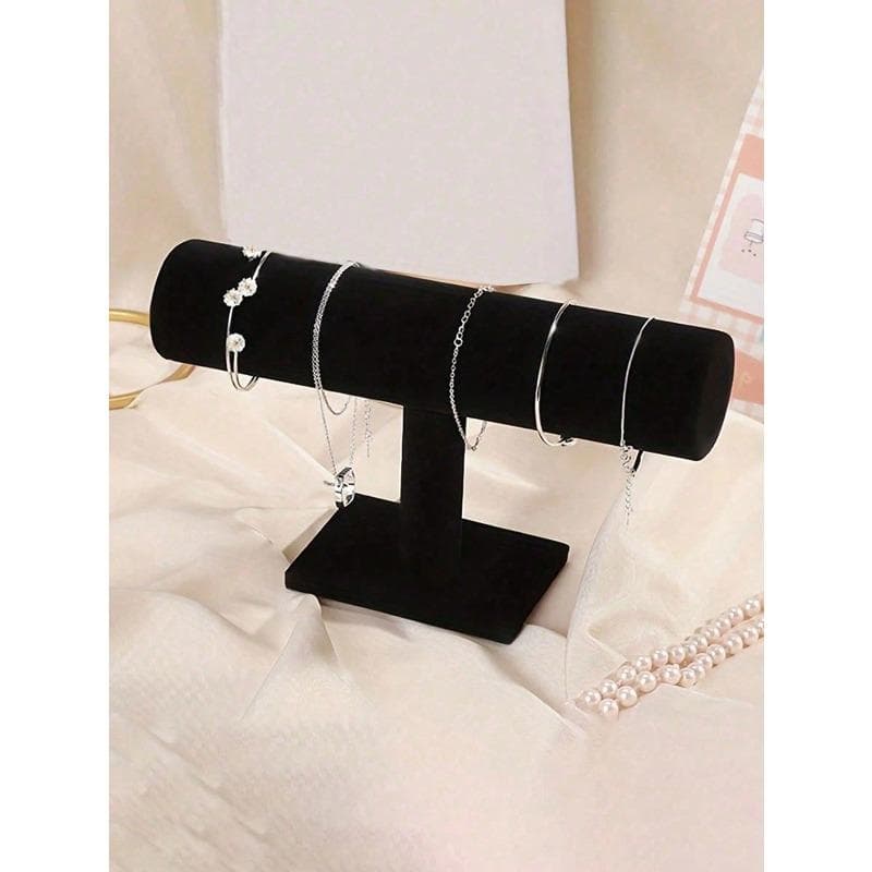 1pc Elegant Velvet Jewelry Display Stand, Suitable For Watches, Necklaces And Bracelets, Fashionable Women's Desktop Organizer A-(Black T-shaped Display Stand) multicolour