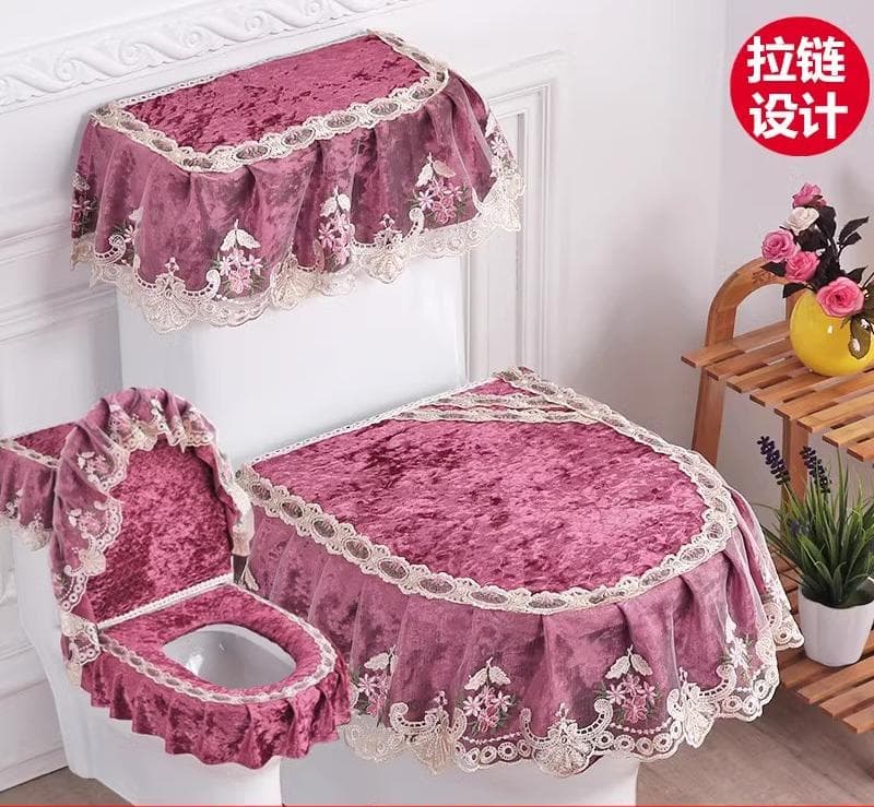 3pcs/Set Toilet Seat Cover Toilet Water Tank Cover closestool Dust Covers Toilet Seat Cushion Detachable Toilets Cover Cloth