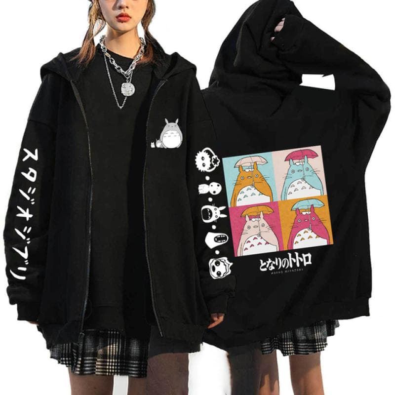 Anime Totoro Sweatshirts Men and Women Zipper Jackets Hooded Sweatshirts Casual Hip Hop Zip Up Hoodie XXL