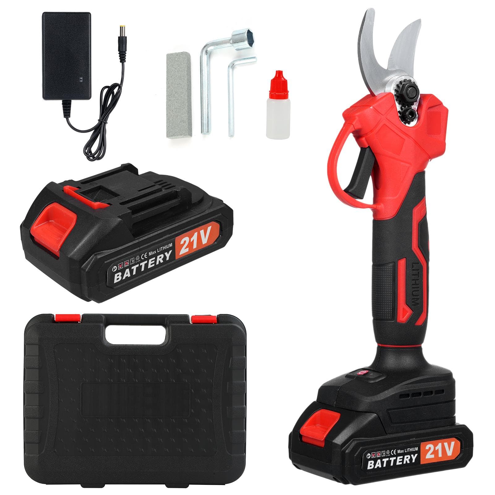 Electric Pruning Shears 300W Brushless Cordless Power Pruner for Gardening 30mm Cutting Diameter US plug red