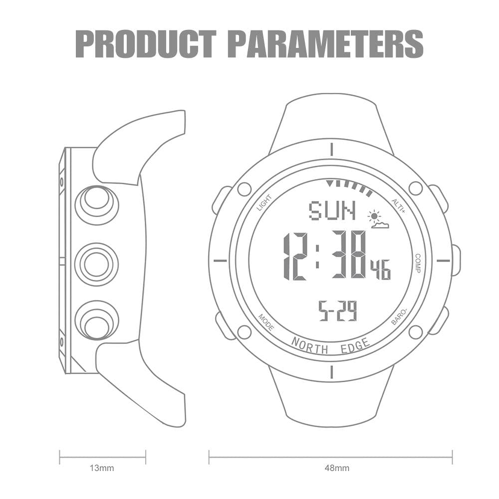 Men's Outdoor Digital Sports Watch with Altimeter Barometer Compass World Time 50M Waterproof