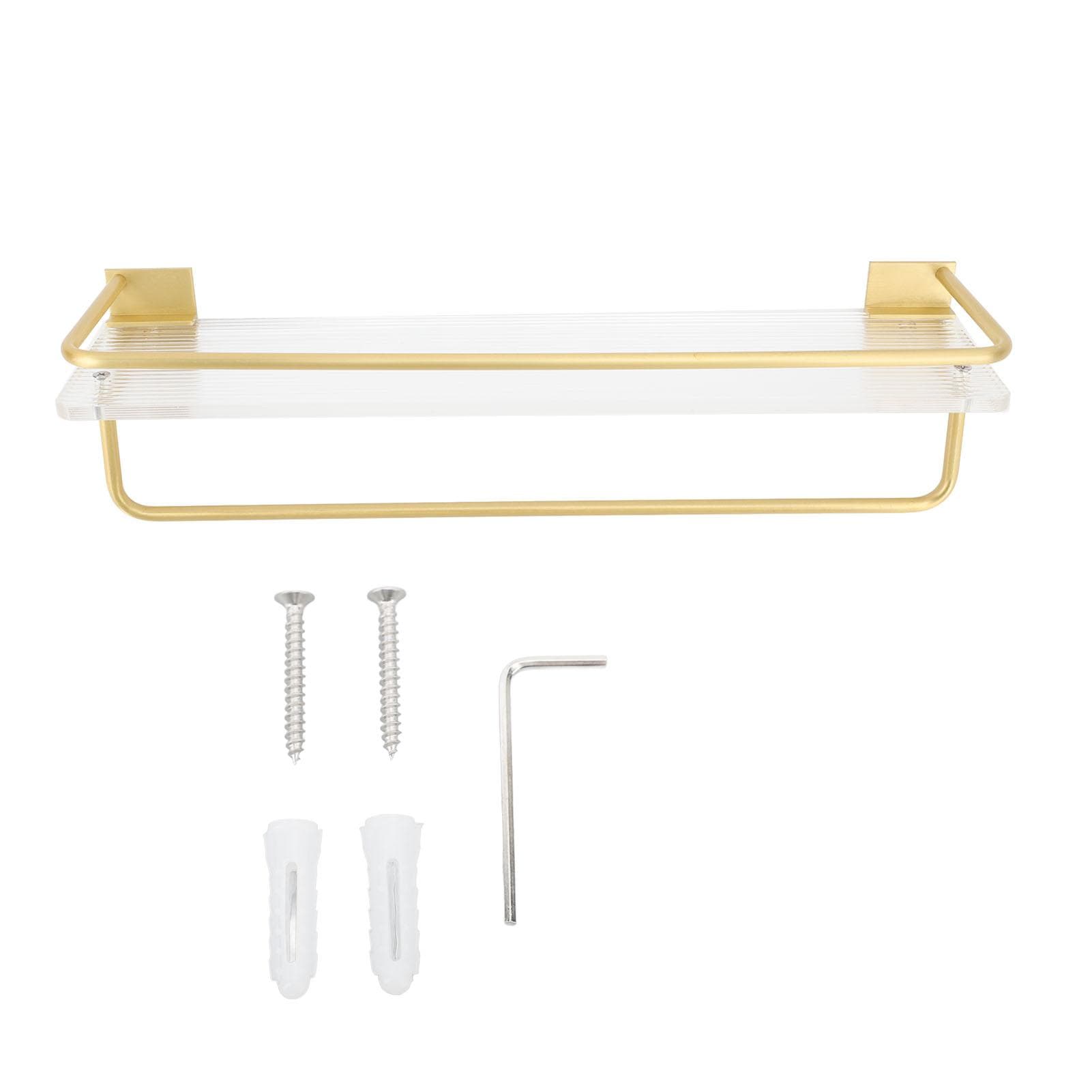 30cm Shower Caddy Wall Mount Organizer with Towel Hanger Easy Install Aluminum Rod Large Capacity gold