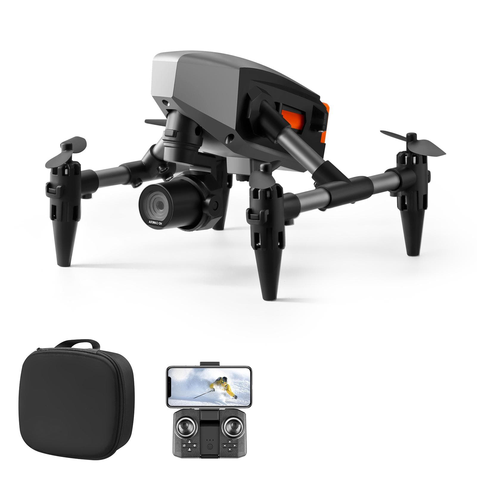 Remote Control Drone with Dual Camera 4K Optical Flow Hover One Click Takeoff Landing Remote 1 battery black
