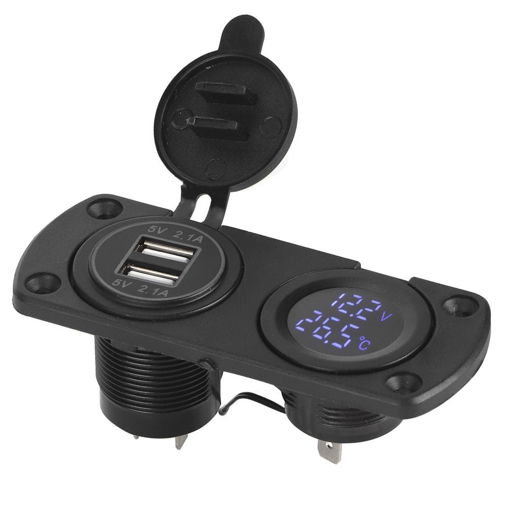 Temperature Voltmeter Charger Car Dual USB 12V Power Outlet Cigar Lighter SocketBlue blue
