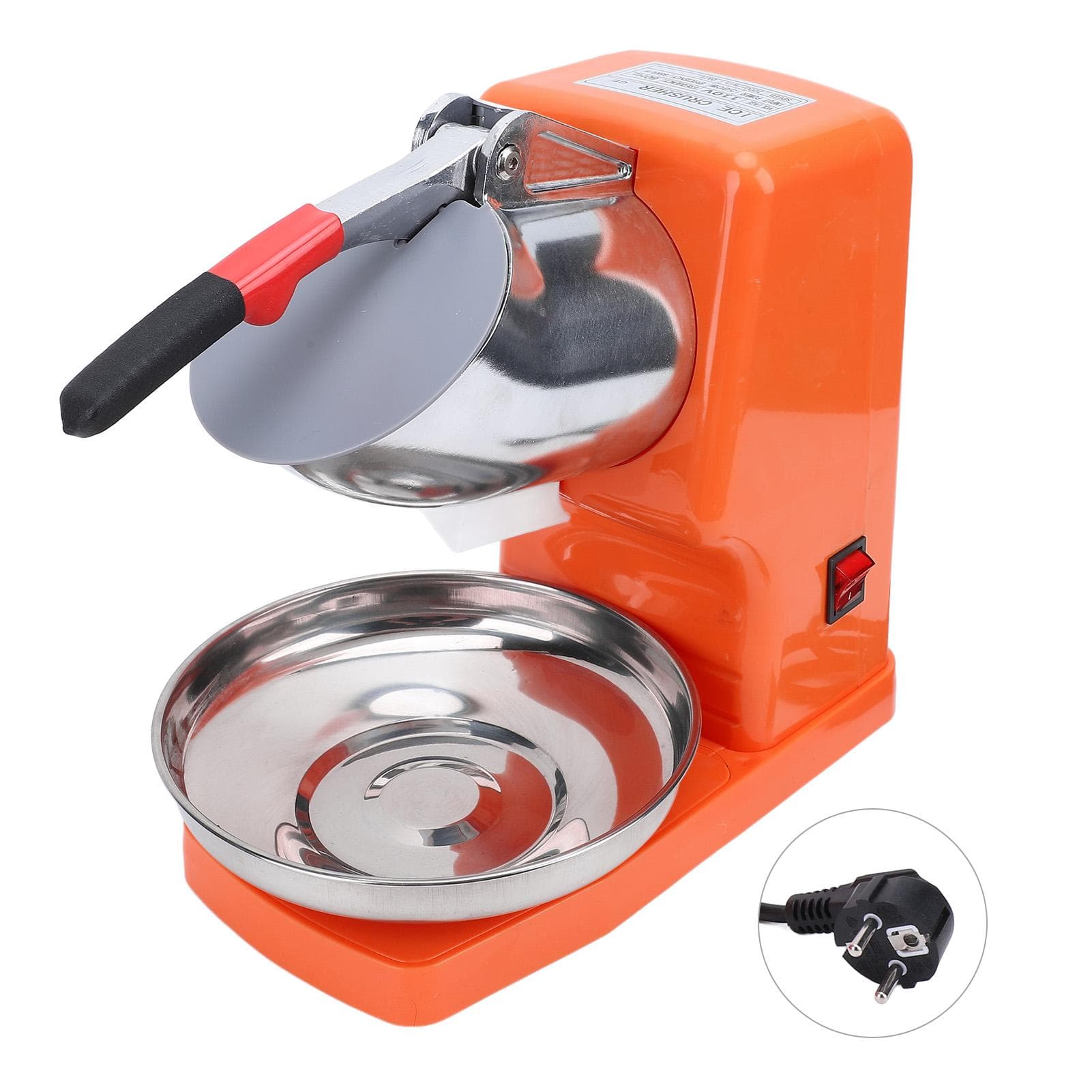 500W Electric Ice Crusher 2 Blades Snow Cone Maker Shaved Ice Machine Stainless Steel for Home L orange