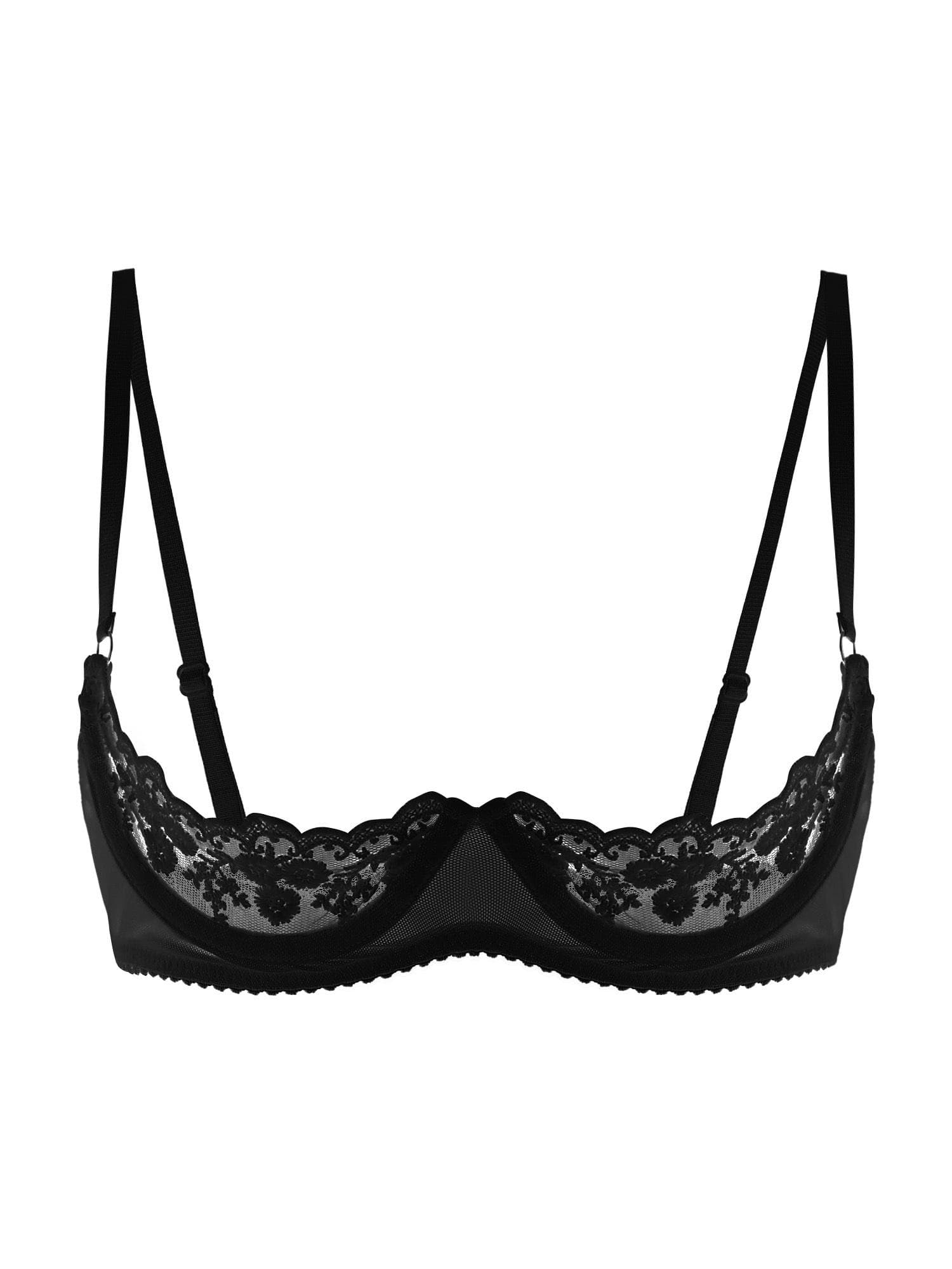 Sexy Women 1/2 Cup Push Up Underwire Lace Bra Underwear Adjustable Fabric Brassiere Lingerie XL black