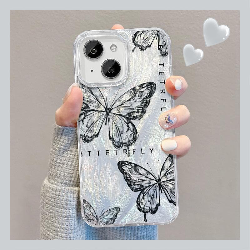 Suitable for Apple 15 Mobile Phone Case Summer Iphone14 Ink Butterfly Stand 13 Feather Yarn 12 National Style 11 High-end Sense iPhone SE (2nd Generation)