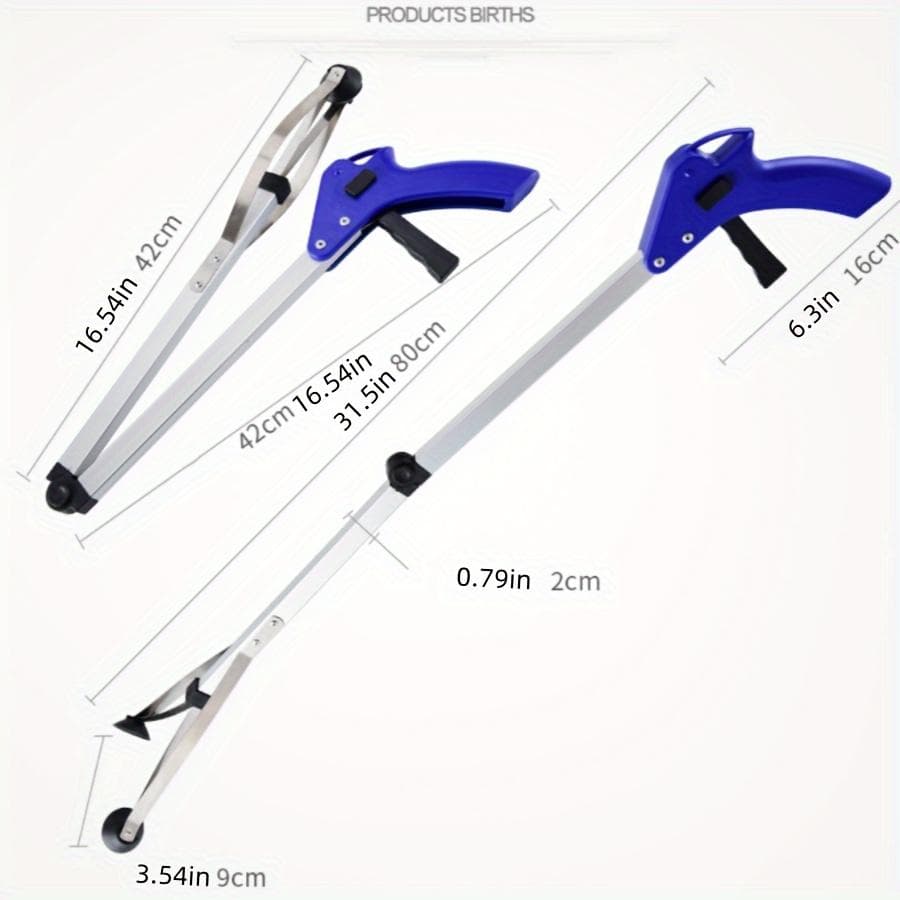 Reaching Pick Up Tool Clamp Trash Grabber Aluminum Alloy Home Portable Foldable Reaching Stick Long Arm Practical blue