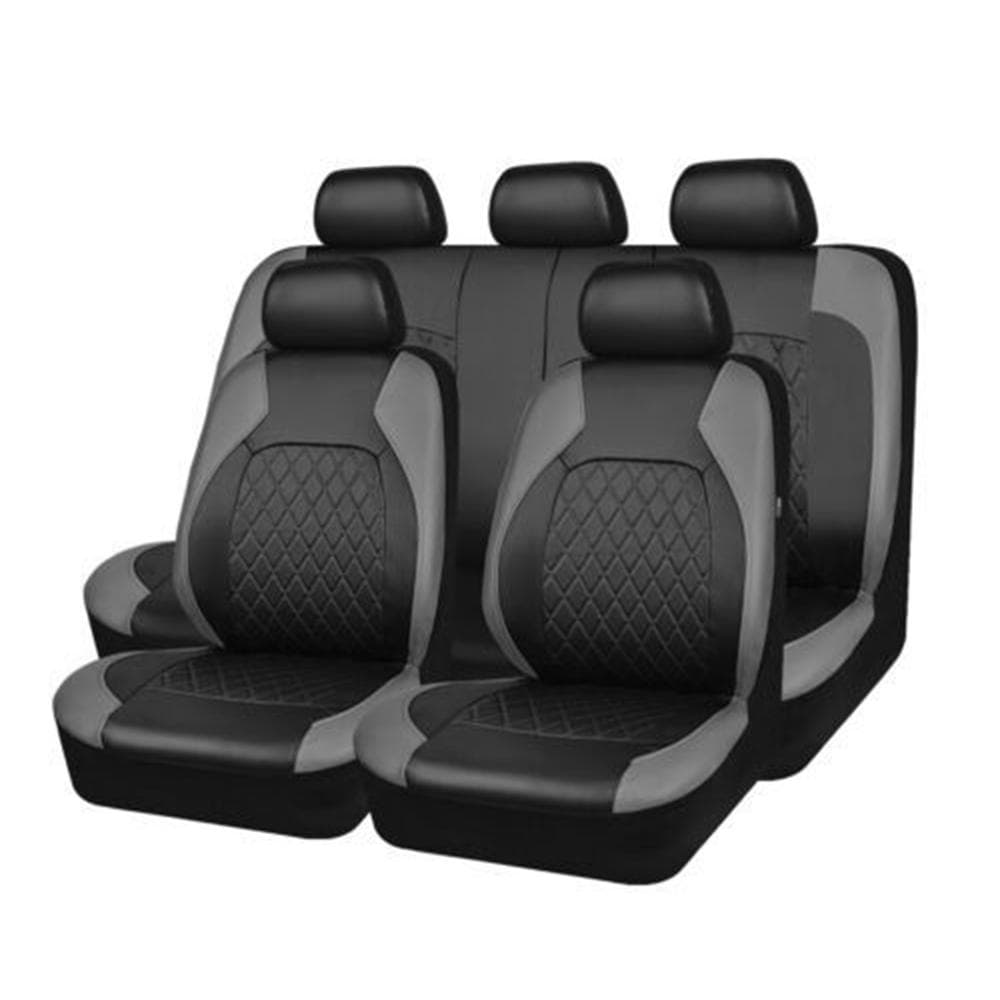 9 Pieces Car Seat Covers Universal PU Leather Seat Protector Full Set Automobile Interior grey