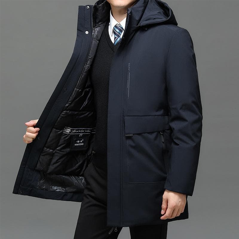 Men's Padded Jacket Middle-aged and Elderly Coat Thickened Detachable Liner Warm Padded Jacket Mid-length Men's Wear L navy blue