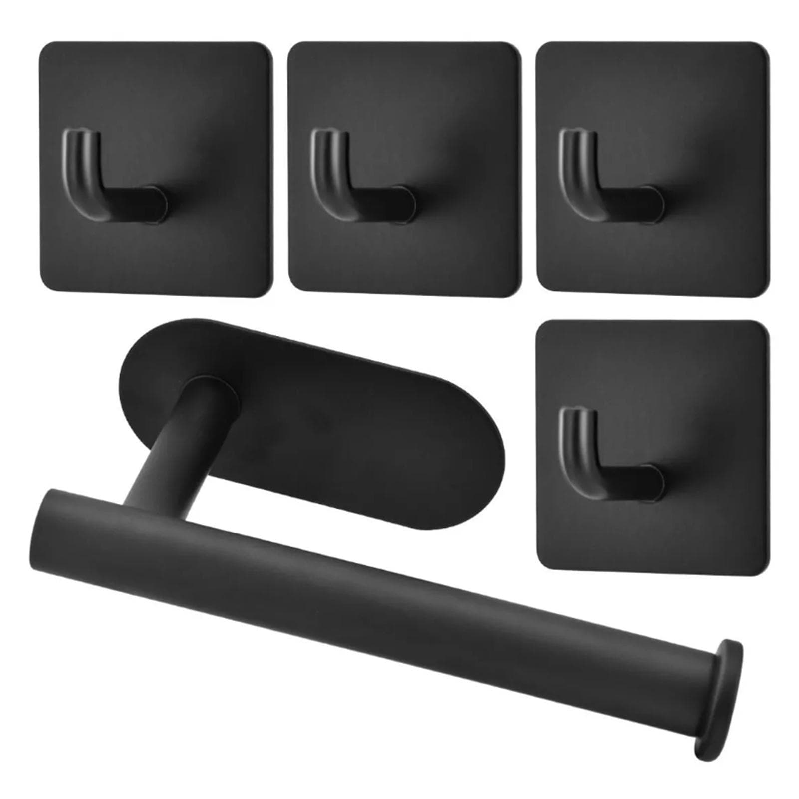 5Pcs Black Stainless Steel Toilet Paper Towel Holder No Punching Wall Mounted Adhesive Hook Paper
