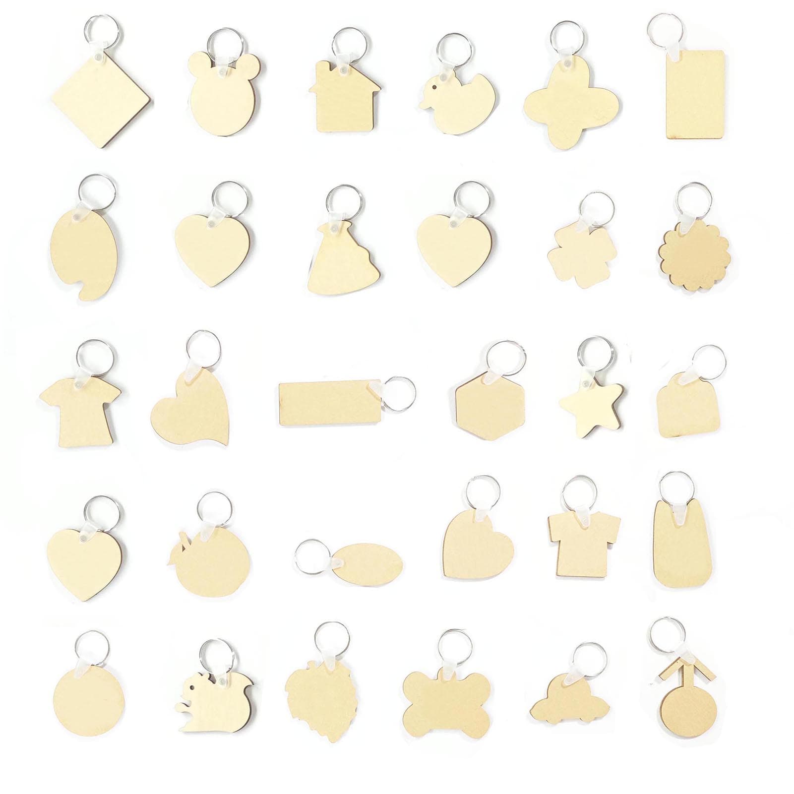 30pcs Blank Wooden Key Chains Unfinished Wood Crafts Blanks Pendant for Laser Engraving DIY brown