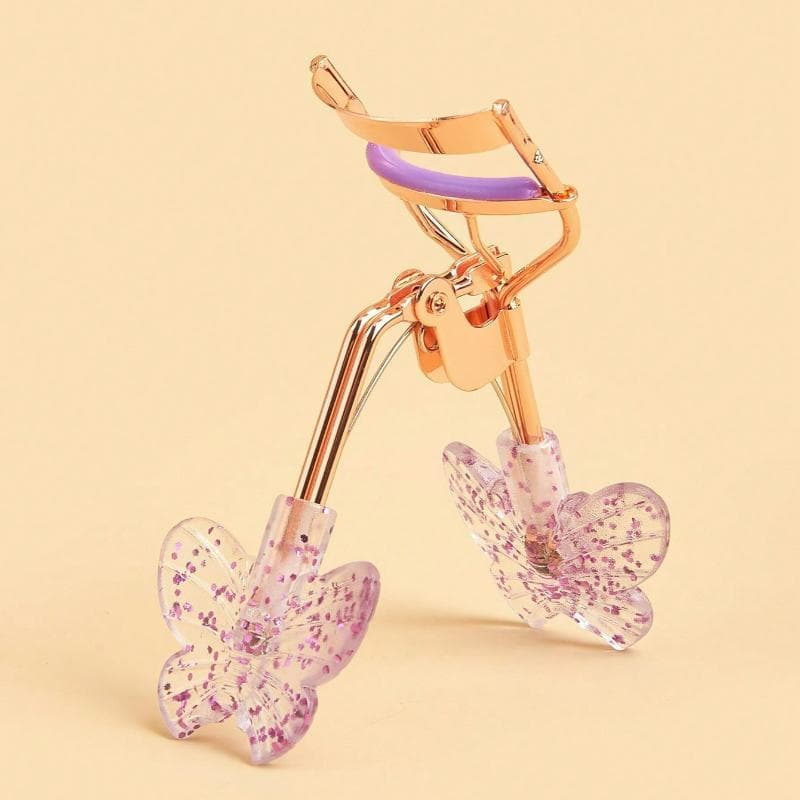 1pc Professional Eyelash Curler Glitter Butterfly Pattern Handle, Long Lasting, Eyelashes Longer Comfortable Grip, For Eyes, Eyelash Curler purple