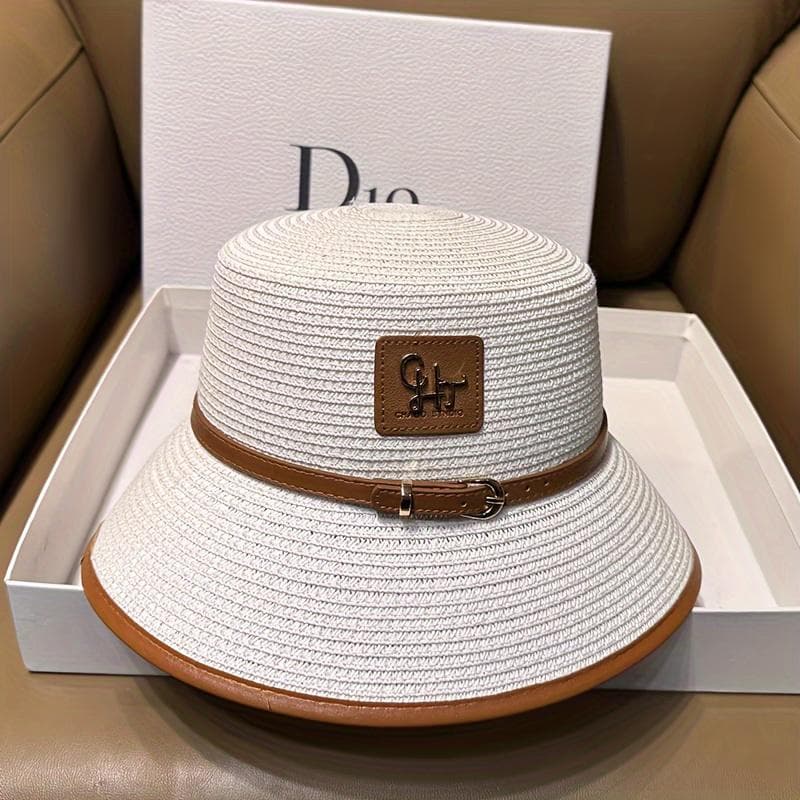 Women's Summer Sun Protection Breathable Straw Bucket Hat, Vintage Style Versatile Casual Fisherman Cap, Sun Hat white